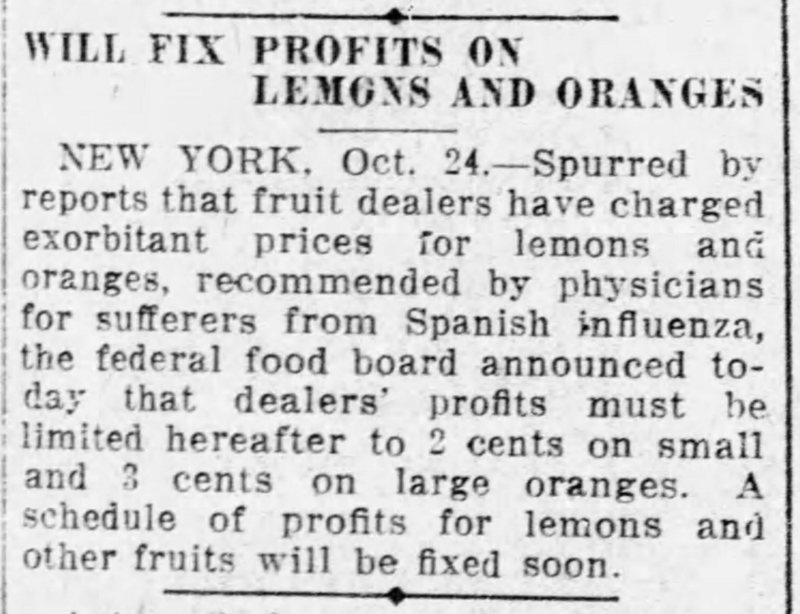 Will fix profits on lemons and oranges